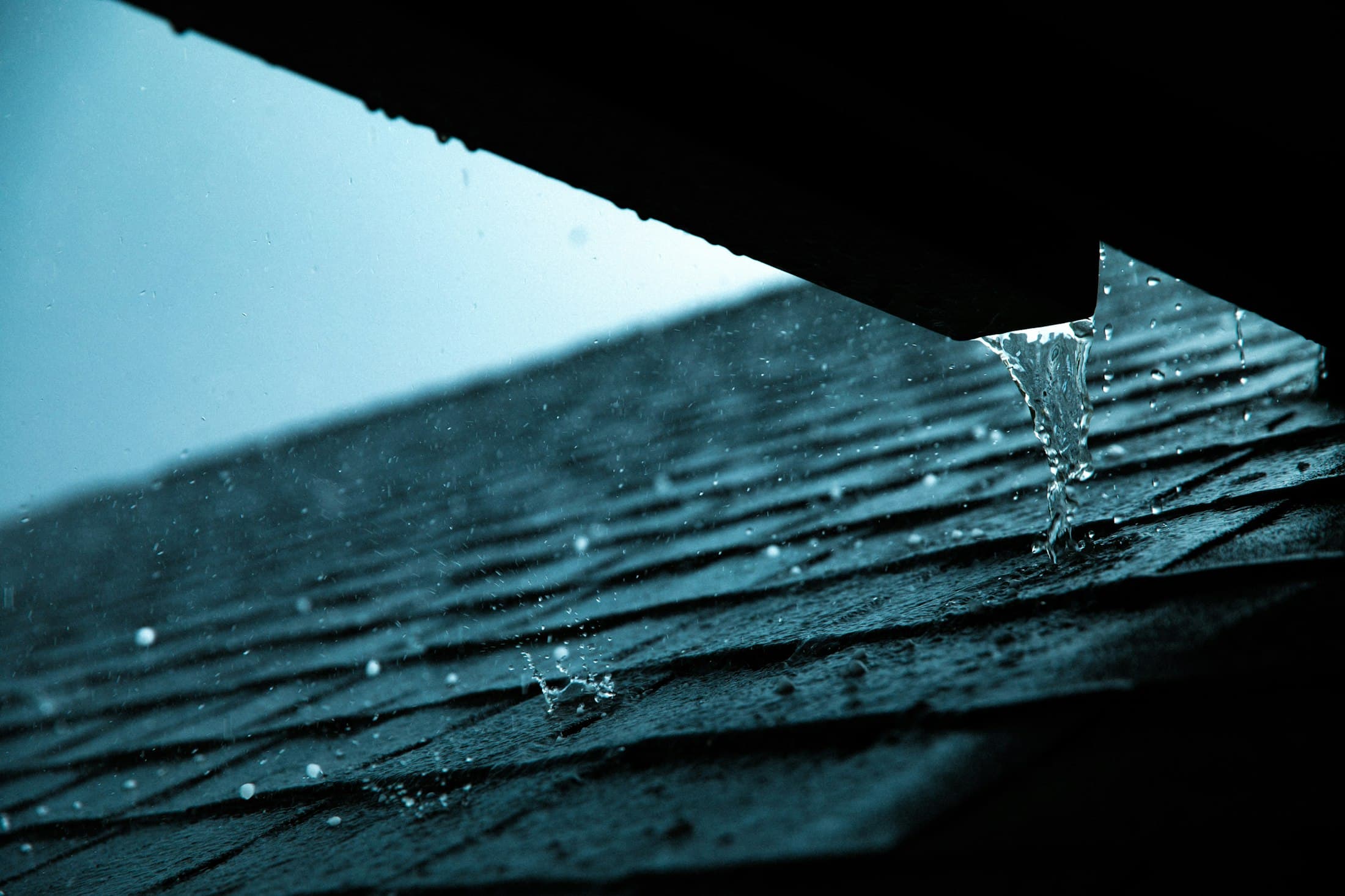 Close-up of a rain gutter along a roofline